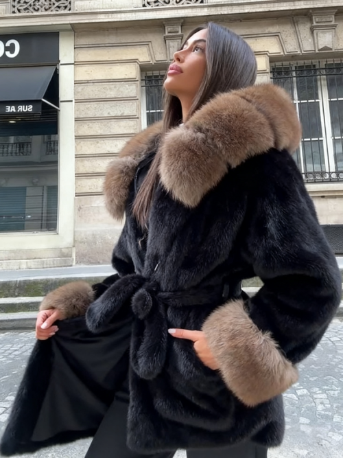 Imagen de Abrigo de Piel Sintética para Mujer con Cordones en la Cintura, Chaqueta Ajustada de Manga Larga y Peluda, Prenda Exterior Elegante para Invierno 2025