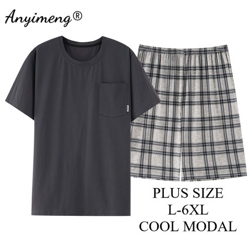 Image of Premium Plus Size Men's Modal Pajama Set – Summer-Ready Short Sleeve Sleepwear for Comfortable Nights and Relaxed Days