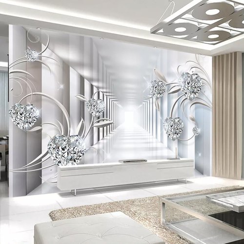 Bild von 3D Wandbild Tapete – Abstrakte Blumen & Diamant-Design für Wohnzimmer
