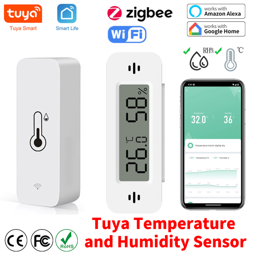 Immagine di Tuya Zigbee WiFi Sensore di temperatura e umidità APP Monitor remoto per Smart Home var SmartLife Funziona con Alexa Google Assistant