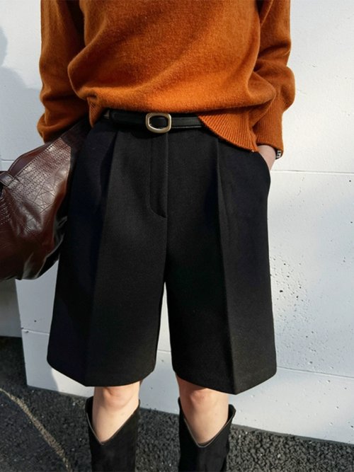 Image de Shorts Hiver Femme Taille Haute en Fausse Laine Chaud et Élégant