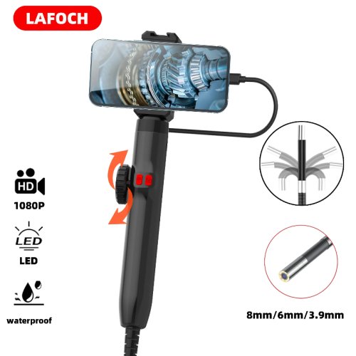 Image of Professional 3-in-1 Articulating Borescope Endoscope Camera with 9mm, 6.2mm, and 8.5mm Probes – 360° Flexible Inspection Tool with LED Light & Wireless Connectivity for Android and iOS Devices