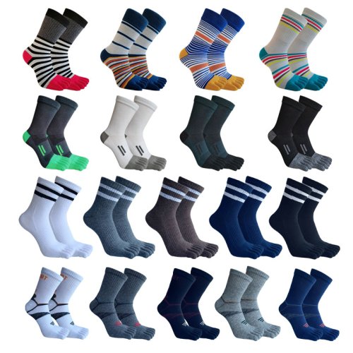 Image of Men's Pure Cotton Five-Finger Compression Socks with Striped Design for Athletic Fitness and Casual Wear