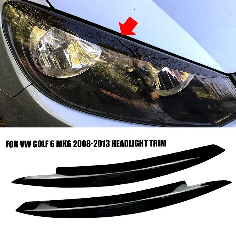 Immagine di Copertura Decorativa per Fari Nero in ABS per VW Golf 6 MK6 GTI GTR (2008-2013) - Sopracciglio, Palpebra e Trim Estetico per Auto