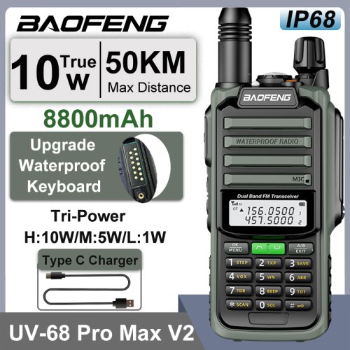Immagine di Baofeng UV-68 Pro Max V2 10W IP68 Walkie Talkie Impermeabile ad Alta Potenza per CB, Ham e Comunicazioni a Lungo Raggio - Radio Portatile UV-S22 Pro V2 e UV-98 Pro