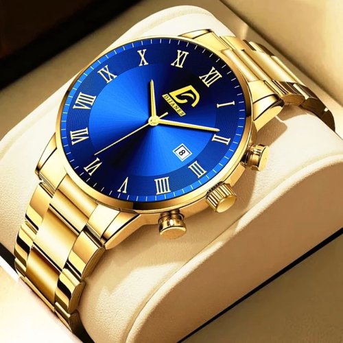 Immagine di Orologi da uomo in oro di moda Orologio da polso al quarzo minimalista di lusso da uomo Orologio da calendario casual da lavoro Reloj Hombre