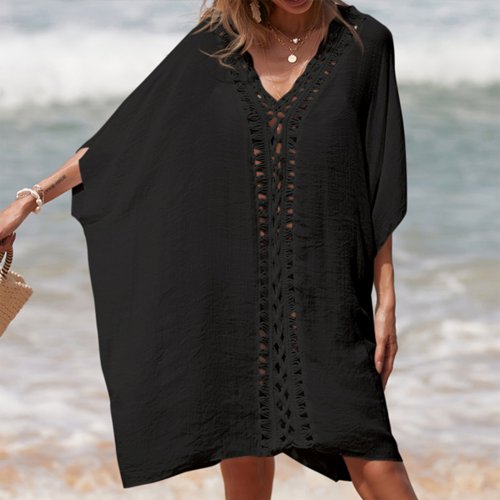 Imagen de Vestido holgado con recortes de ganchillo para mujer, ropa de playa de verano, vestidos para cubrirse para mujer, traje de baño, traje de baño