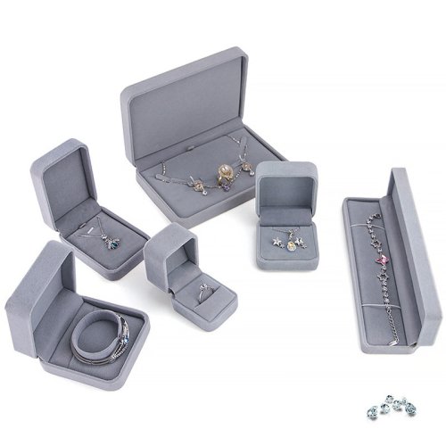 Image of Delicate Grey Velvet Series Jewelry Box Ring Box Bracelet Bangle Holder Pendant Necklace Storage Organizer Jewelry Present Box