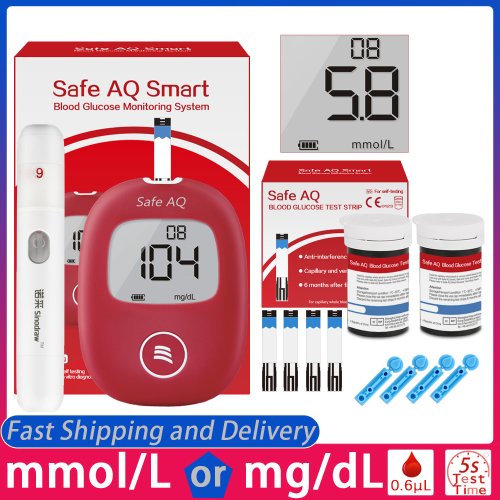 Immagine di Misuratore di glicemia AQ sicuro con strisce reattive e lancette Glucometro per monitor di zucchero nel sangue per il diabete Ottieni risultati campione veloce da 0,6μL