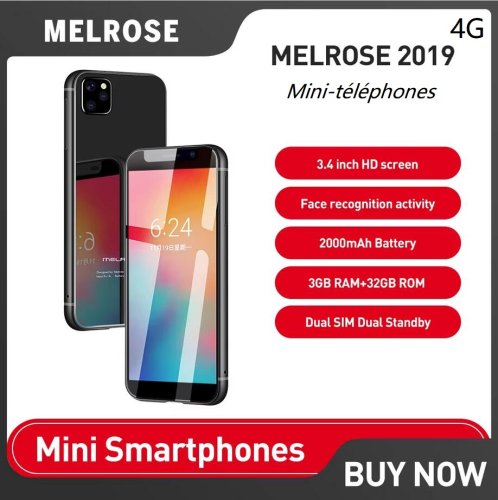 Immagine di Melrose 2019 Mini Telefoni 4G LTE Smartphone Android Dual SIM Card Telefono cellulare ultra sottile da 3,4 pollici 2000mAh Riconoscimento facciale