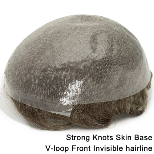 Image of Natural Looking Human Hair Toupee for Men with Thin Skin Capillary Prosthesis and Double Knot Technology