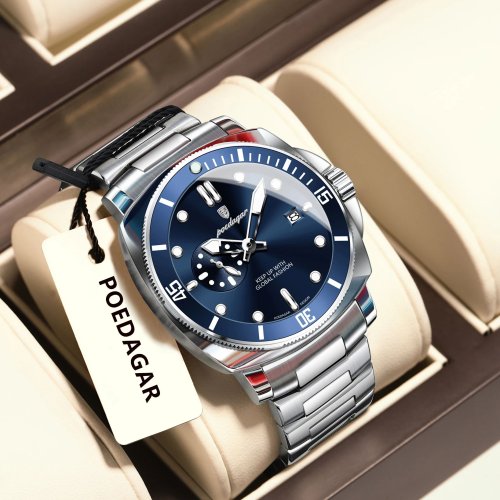 Bild von POEDAGAR Top Mode Luxus Uhr Für Männer Wasserdicht Leucht Datum herren Uhren Edelstahl Business Quarz Männliche Armbanduhr