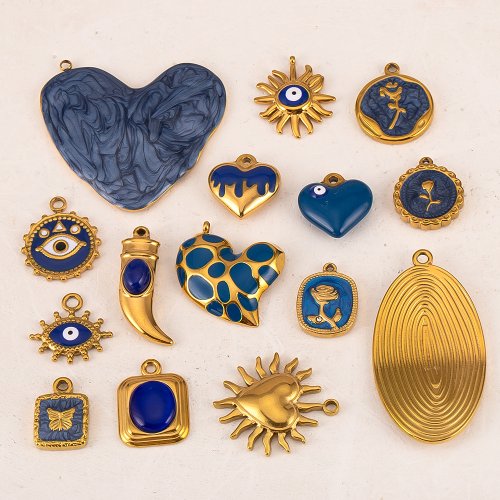 Immagine di Cavigliera e Ciondolo in Acciaio Inossidabile con Smalto Blu Scuro Retrò – Base per Orecchini Fai da Te e Collana, Gioielli Artigianali per Vacanze