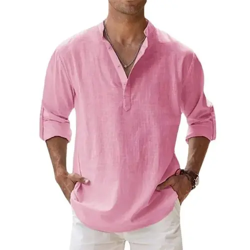 Image de Chemises Homme Coton Lin - Style Décontracté & Été