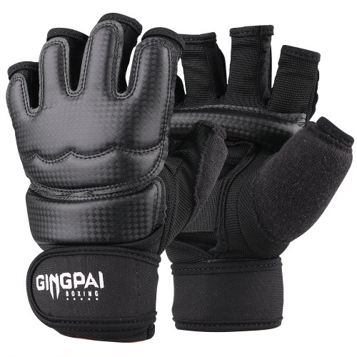Imagen de Guantes de Taekwondo de Medio Dedo en PU con Protección para Manos – Ideales para MMA, Karate, Boxeo y Lucha – Color Negro