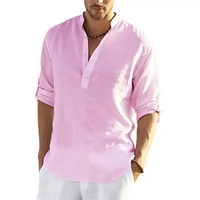 Image de Chemise Homme Coton Lin Col Montant - Style Plage Été