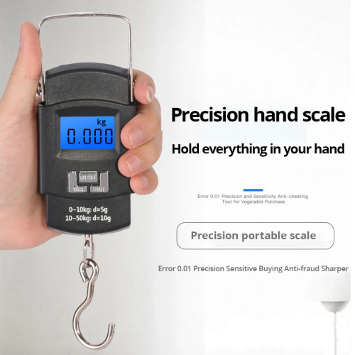 Image of Portable Digital Luggage Scale with LCD Display, 50kg Capacity, Compact Hook Design for Travel and Express Delivery Weighing
