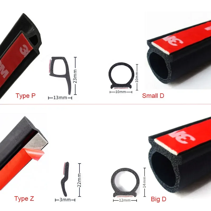 Image of 4-Meter EPDM Rubber Car Door Seal Strip for Noise Reduction, Weatherproofing, and Soundproofing with Strong Adhesive Backing