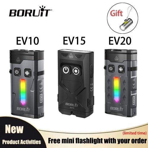 Imagen de Linterna LED Recargable Boruit EV20 con Luz UV, Tipo C, Magnética y Clip para Sombrero – Linterna de Trabajo Portátil EDC Ideal para Acampar y Uso Diario