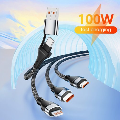 Afbeelding van 3-in-1 Snellaadkabel voor iPhone, Huawei, Micro USB & Type-C – 1,2 Meter Multifunctionele Oplaadkabel met Meerdere USB-Poorten