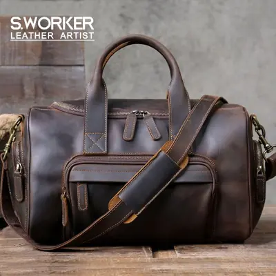 Image de Sac de Voyage Vintage en Cuir Véritable pour Hommes