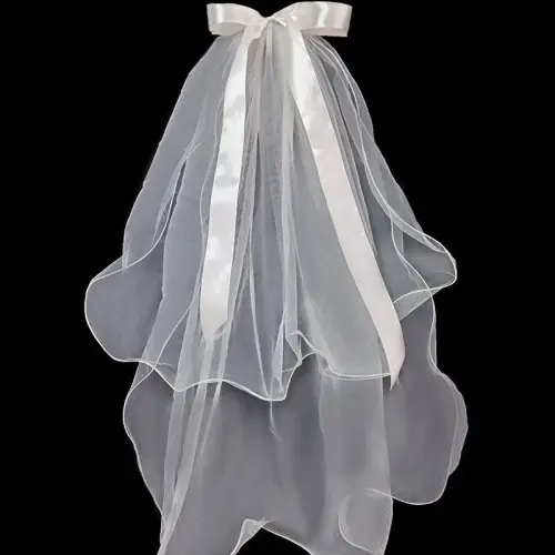 Image de Voile de Mariée Blanc Ivoire 0.8m avec Nœud et Peigne Offert