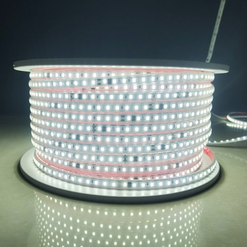Image of Flexible 220V Waterproof LED Strip Light – Warm White & White Ribbon LED Tape for Indoor Rooms, Available in 10m, 15m, 20m, 25m, 30m, and 50m Lengths with Adhesive Backing