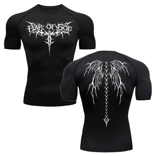 Imagen de Camisas gráficas de compresión para hombres, camiseta de manga corta para entrenamiento de gimnasio, camisetas atléticas de secado rápido, camisetas interiores de capa base