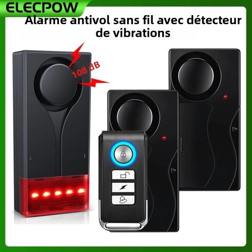 Image of Wireless Door and Window Vibration Alarm with 110dB Siren – Anti-Theft Home Security System for Doors, Windows, and Bicycles with Remote Control