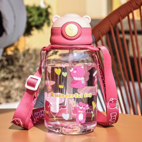Immagine di 1PC Kids Water Sippy Cup Bottiglia d'acqua per bambini con cannuccia e manico Bottiglia per bere portatile Tazza per bambini