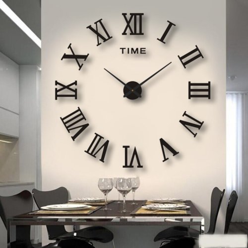 Image of Elegant 3D Acrylic Digital Wall Clock with Roman Numerals Design – Large Round Mirror-Finish DIY Self-Adhesive Clock for Modern Home Decor