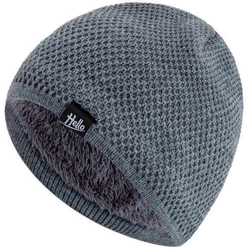 Imagen de Nuevo estilo, gorros de invierno Unisex, gorros forrados de piel de felpa, gorros para hombres y mujeres, gorro cálido con letras Hello, gorros tejidos informales para esquí de invierno